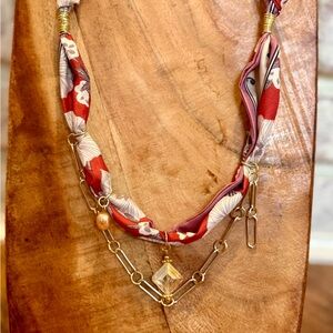Chic Red and Gold Floral Necklace